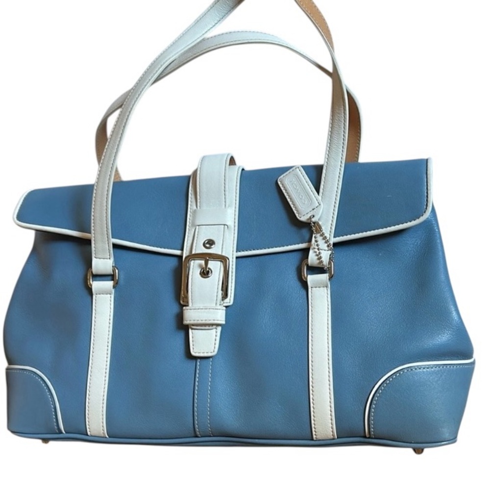 EUC Coach Hampton vintage Bag,Blue & White Leather W/Coach dust bag